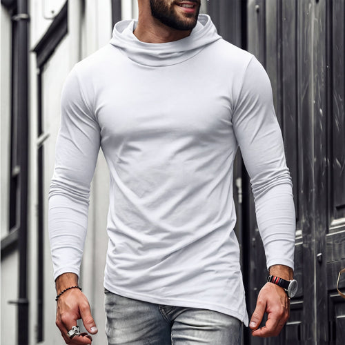 Herren Enganliegendes Langarmshirt mit hohem Schlauchkragen und asymmetrischem Saum Drune