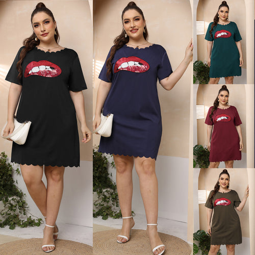 Damen lässiges Freizeitkleid mit verspieltem Lippen-Motiv Drune