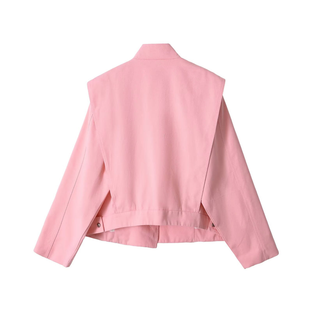Damen Asymmetrische Kurzjacke mit Stehkragen und überlappender Schulterpasse Drune