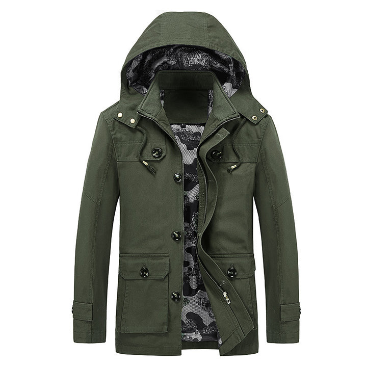 Herren Kapuzen-Canvasparka im Fieldstil mit Camouflage-Innenfutter und Multifunktionstaschen Drune