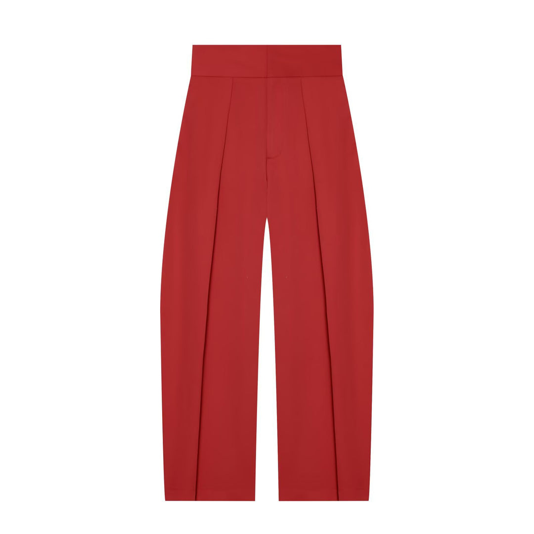 Damen Hochtaillierte Plissée-Hose mit weitem Bein und markanten Vorderfalten Drune