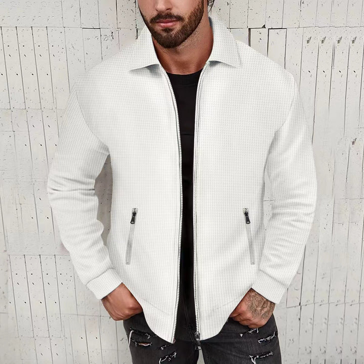 Herren Leichte Struktur-Reißverschluss-Übergangsjacke mit Kentkragen und Reißverschlusstaschen Drune