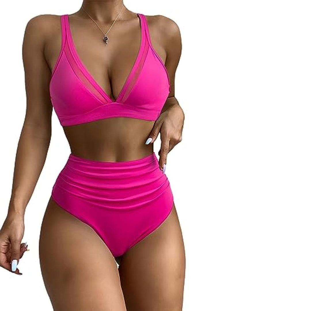 Damen Sportliches Bikini-Set mit verschränkten Trägern und hohem Schnitt Drune