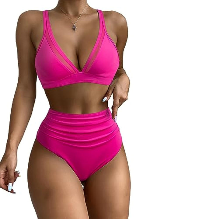 Damen Sportliches Bikini-Set mit verschränkten Trägern und hohem Schnitt Drune