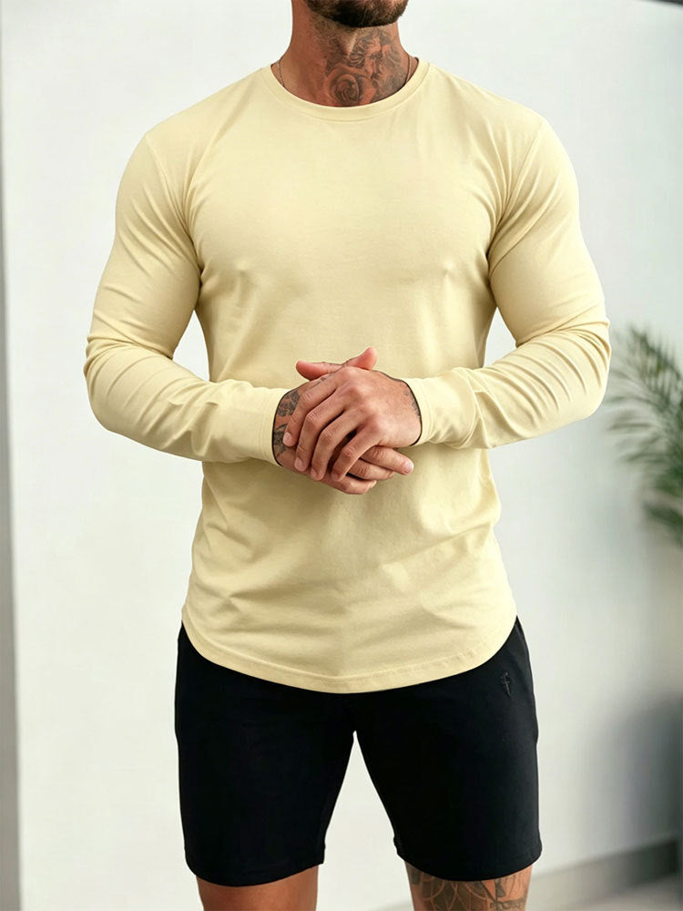 Herren Enganliegendes Langarm-Shirt aus Baumwollstretch mit Rundhals Drune