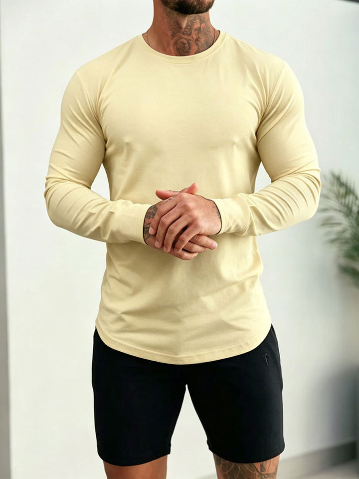 Herren Enganliegendes Langarm-Shirt aus Baumwollstretch mit Rundhals Drune