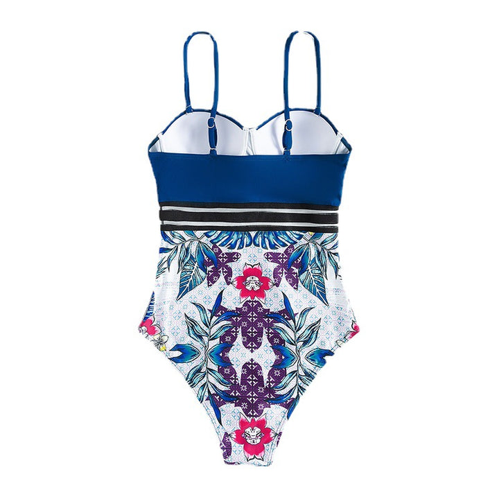 Damen Einteiler Badeanzug mit dekorativem Blumenmuster und strukturierter Taille Drune