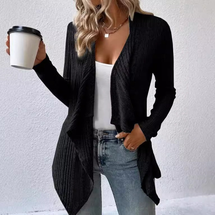 Damen Strickjacke mit asymmetrischem Saum und feinem Rippmuster Drune