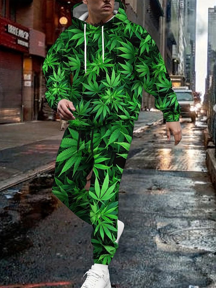 Herren Hoodie und Jogginghose im Comic-Stil mit buntem Druck Drune
