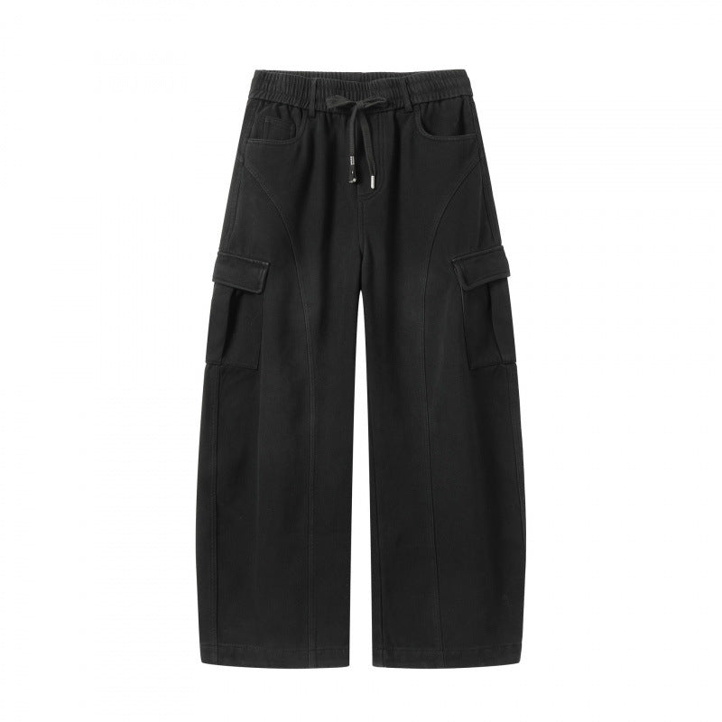 Damen Weite Cargo-Hose mit Tunnelzugbund, aufgesetzten Pattentaschen und weitem Bein Drune