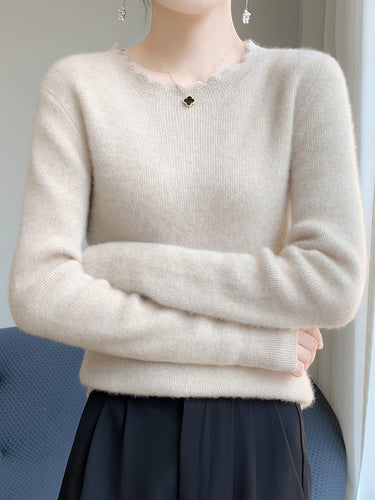 Damen Weicher Feinstrickpullover mit welligem Rundhalsausschnitt und kaschmirähnlicher Oberfläche Drune