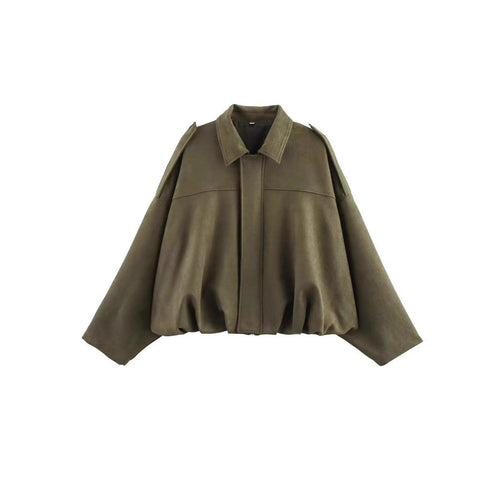 Damen nan Oversize-Kurzjacke mit Ballon-Saum, Schulterpatten und verdeckter Frontleiste Drune
