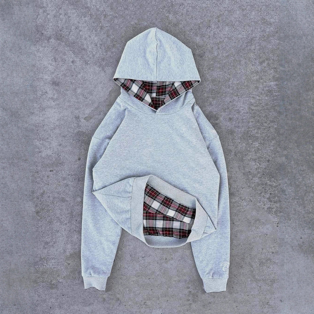 Damen Kapuzenpullover mit modernem Karo-Futter Drune