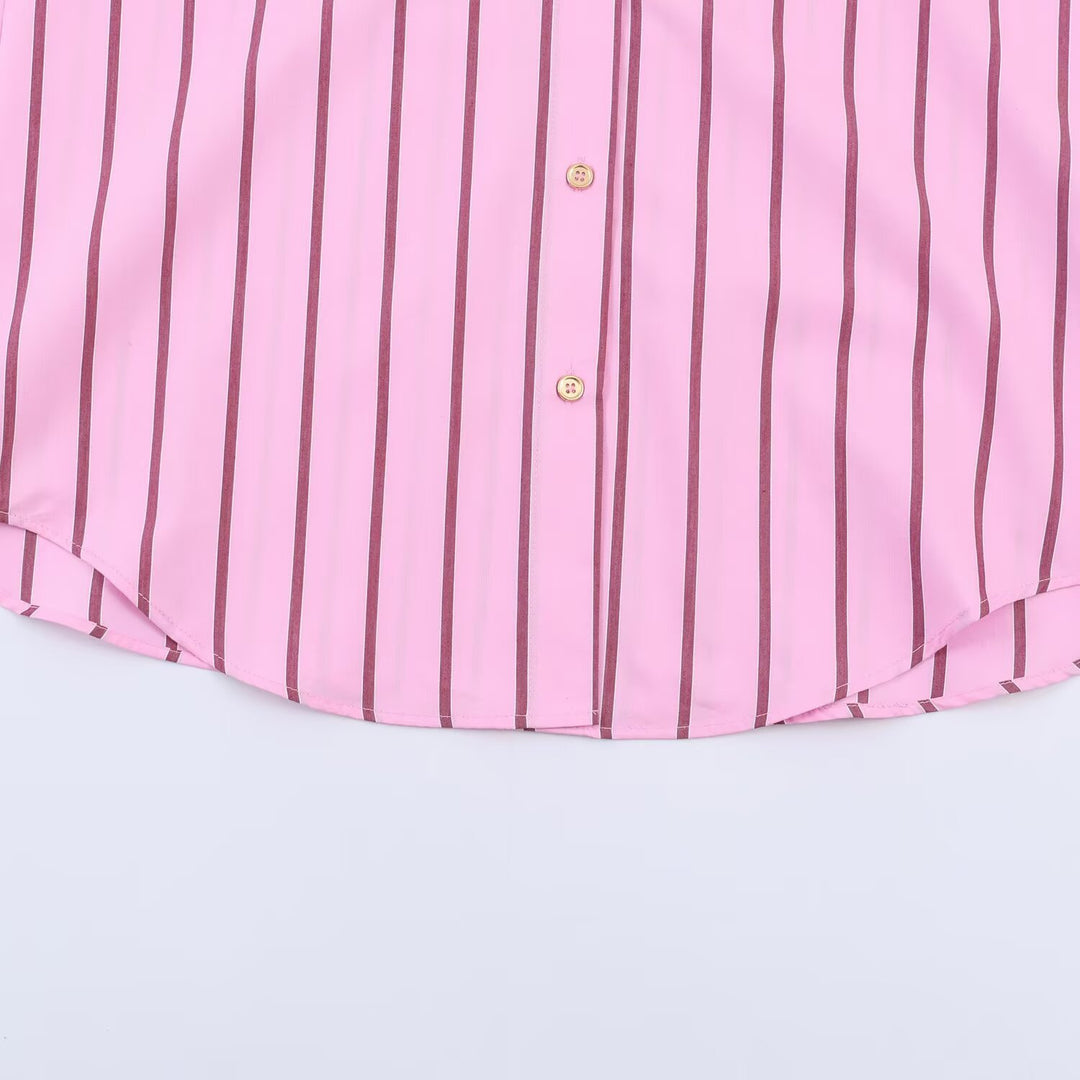 Damen Oversize-Hemdbluse mit Kontrastkragen, Manschetten und vertikalem Streifenmuster Drune