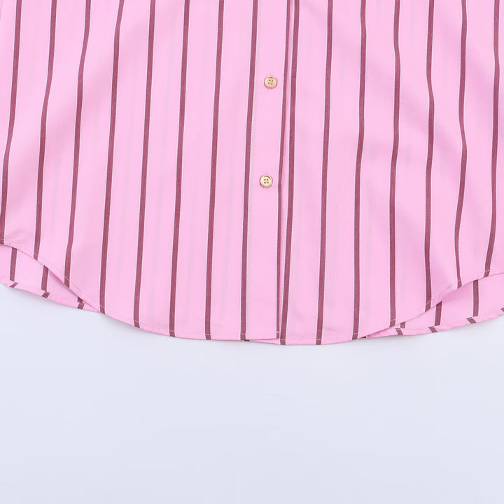 Damen Oversize-Hemdbluse mit Kontrastkragen, Manschetten und vertikalem Streifenmuster Drune