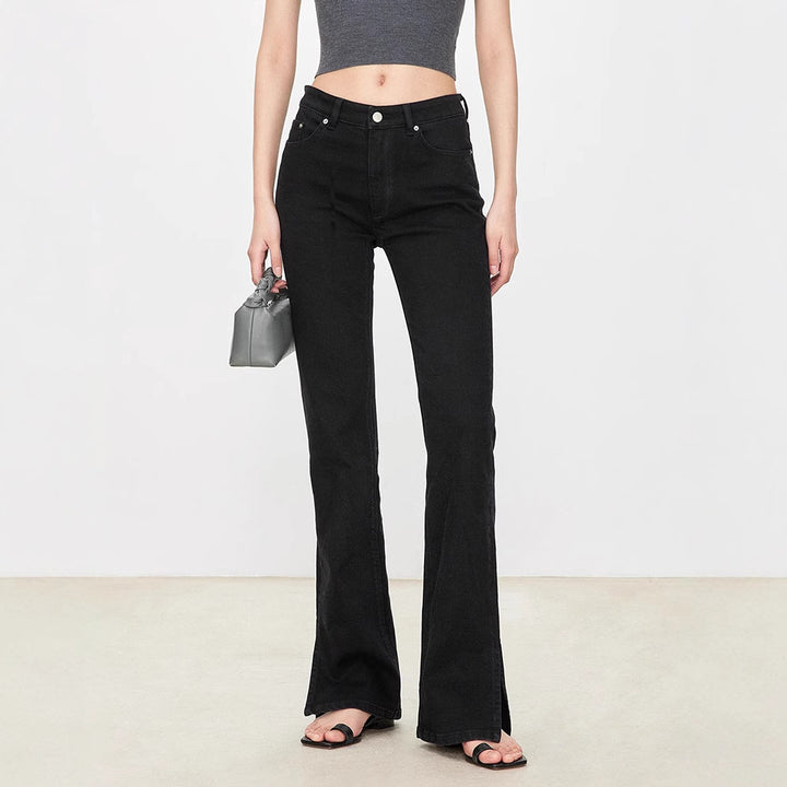 Damen Bootcut-Jeans im Vintage-Stil mit hohem Bund Drune