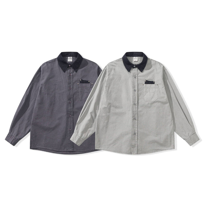 Herren Oversize‑Hemdjacke mit kontrastierendem Cordkragen und dekorativer Brusttasche Drune