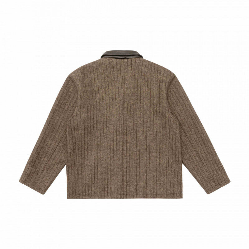 Herren Schurwollmix-Workerblazer mit kontrastierendem Lederkragen und aufgesetzten Taschen Drune