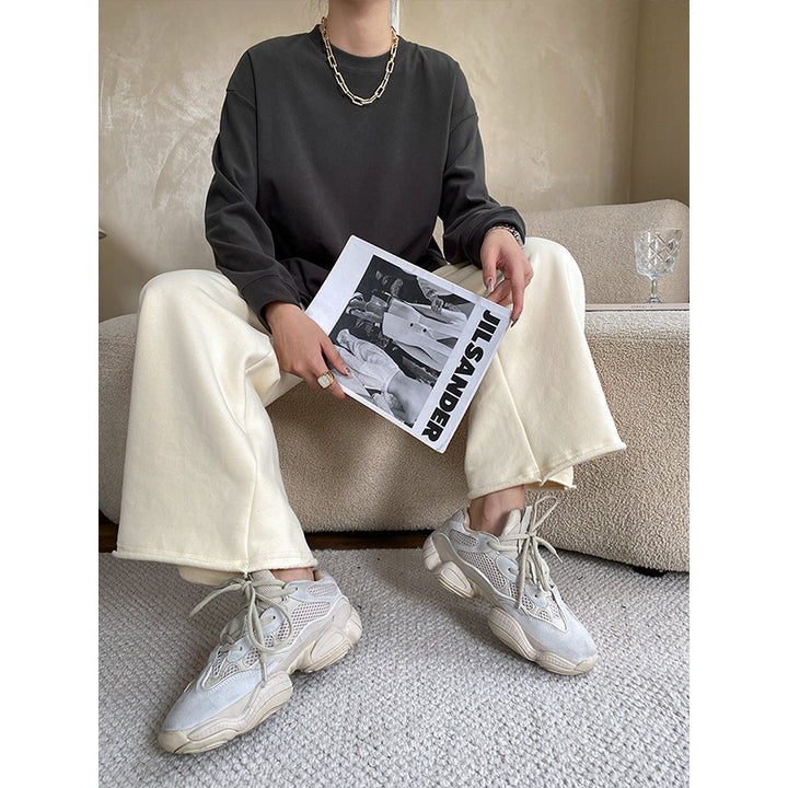 Damen lässiges Langarmshirt mit Rundhalsausschnitt und seitlichen Schlitzen Drune
