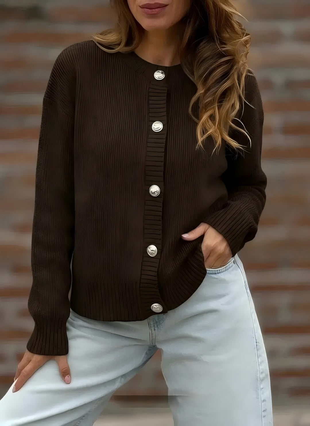 Damen Stylische Strickjacke mit Knopfverschluss Drune