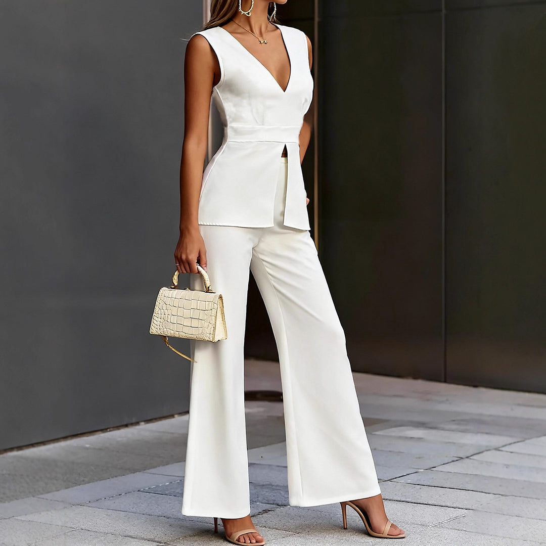 Damen Modisches Jumpsuit mit tailliertem Schnitt und V-Ausschnitt Drune