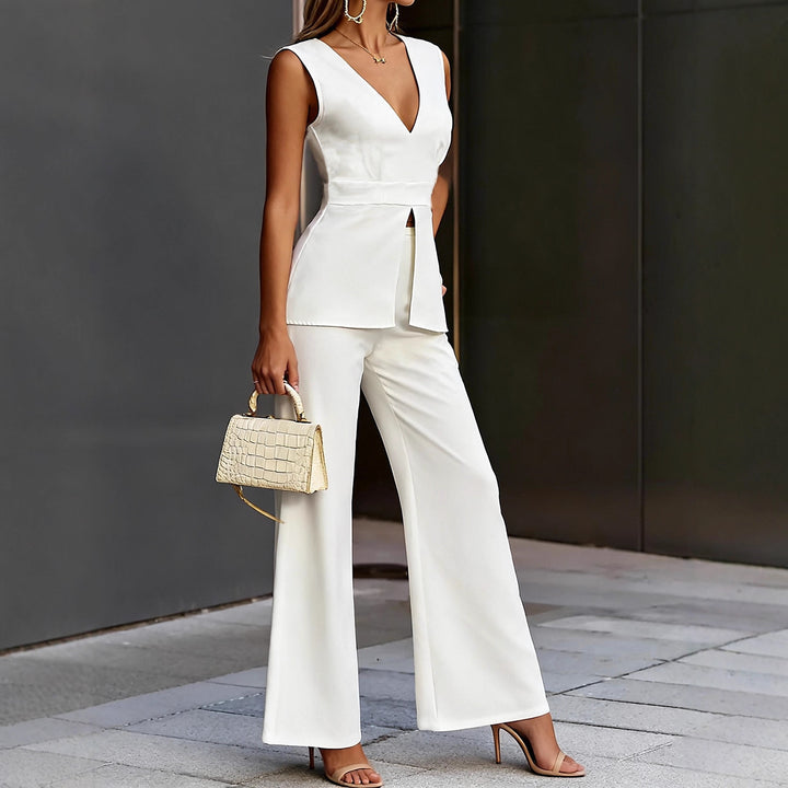 Damen Modisches Jumpsuit mit tailliertem Schnitt und V-Ausschnitt Drune