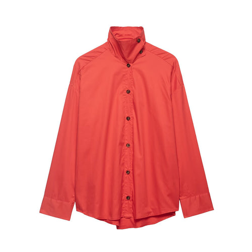 Damen Oversize Hemdjacke mit Stehkragen und durchgehender Knopfleiste Drune