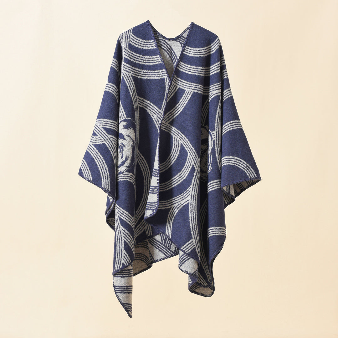 Damen Reversfreier Jacquard-Umhang im kastigen Oversize mit abstraktem Medaillonmuster Drune