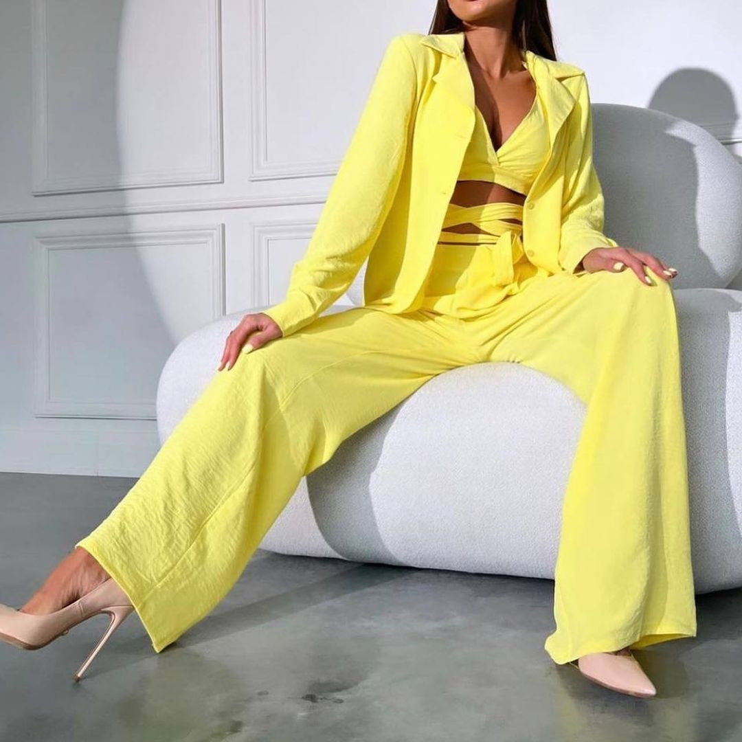 Damen Elegantes Zweiteiler-Set mit fließendem Stoff und tailliertem Design Drune