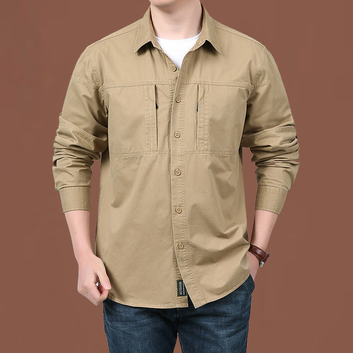 Herren nan leichtes Baumwoll-Utility-Overshirt mit zwei verdeckten Brusttaschen und klassischem Kentkragen Drune
