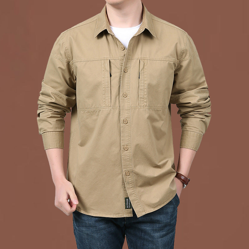 Herren  leichtes Baumwoll-Utility-Overshirt mit zwei verdeckten Brusttaschen und klassischem Kentkragen Drune