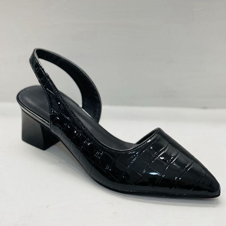 Damen Slingback-Pumps mit spitzer Kappe, Krokoprägung und mittlerem Blockabsatz Drune