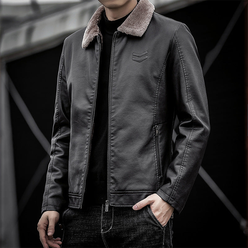 Herren Kunstlederjacke mit weichem Kragen Drune