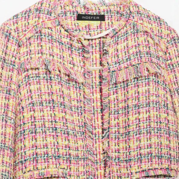 Damen Cropped Bouclé‑Tweed‑Blazer im Chanelstil mit Fransenabschlüssen Drune