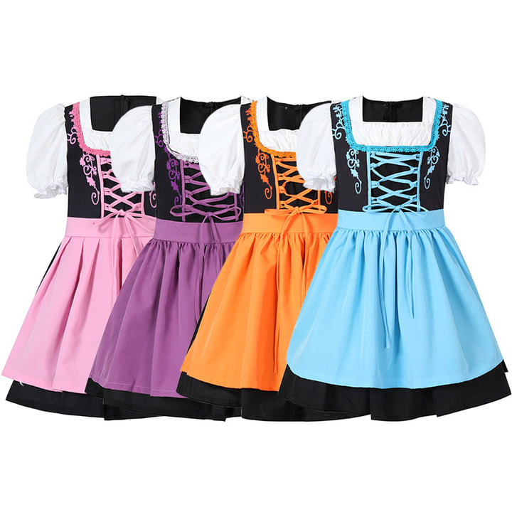 Damen nan trachtiges Dirndlkleid mit geschnürtem Mieder, Puffärmeln und abnehmbarer Schürze Drune