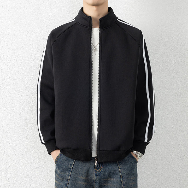 Herren Freizeit-Trainingsjacke mit Stehkragen, Reißverschluss und Kontraststreifen Drune