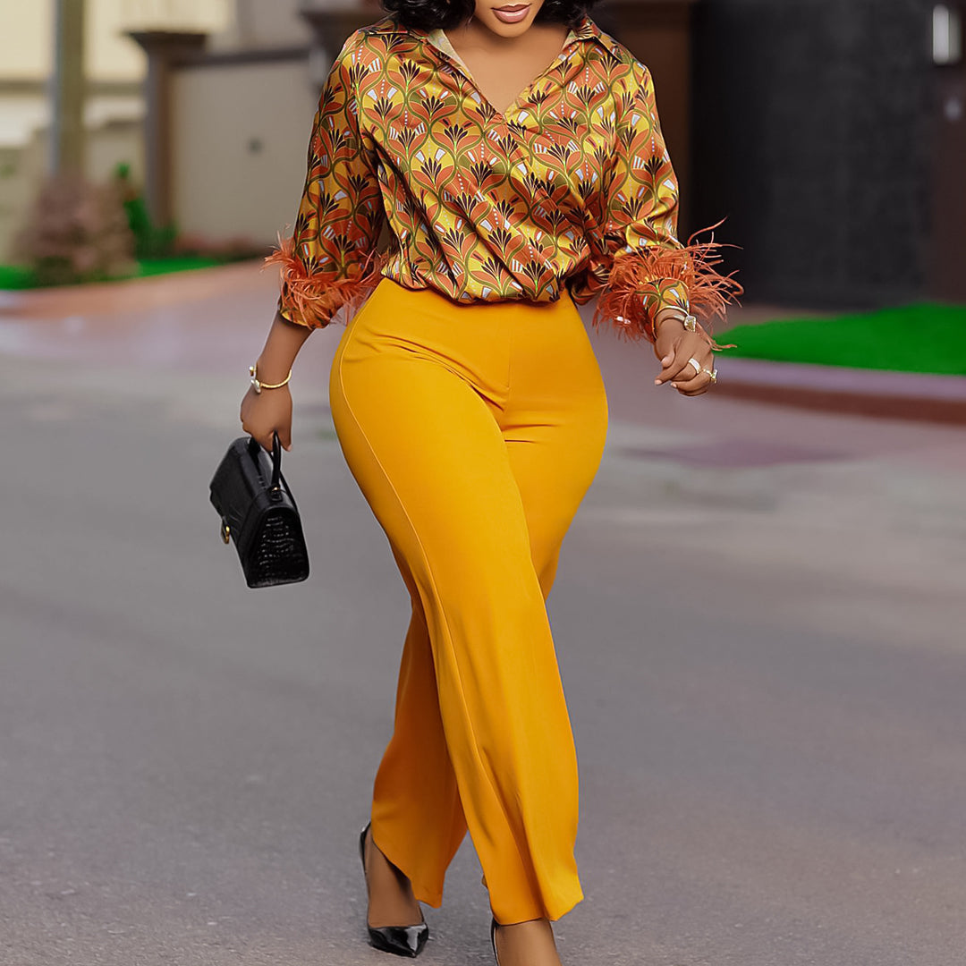 Damen Mode Ensemble mit trendigem floralem Muster und eleganten Details Drune