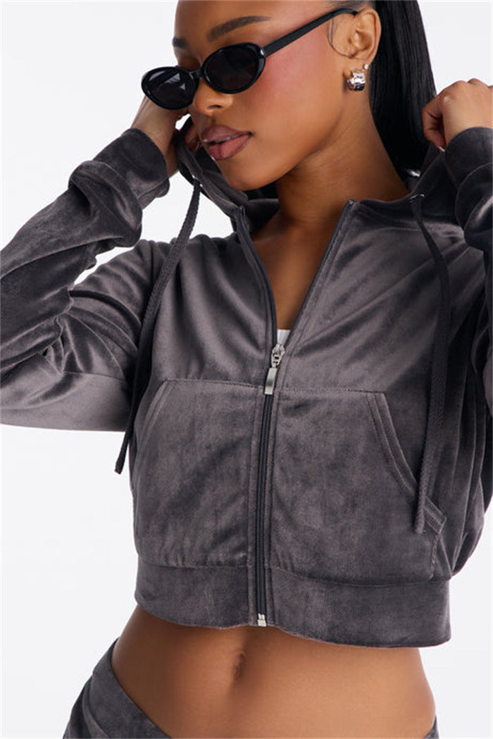 Damen cropped Kapuzenjacke mit stylischem Reißverschluss und praktischen Taschen