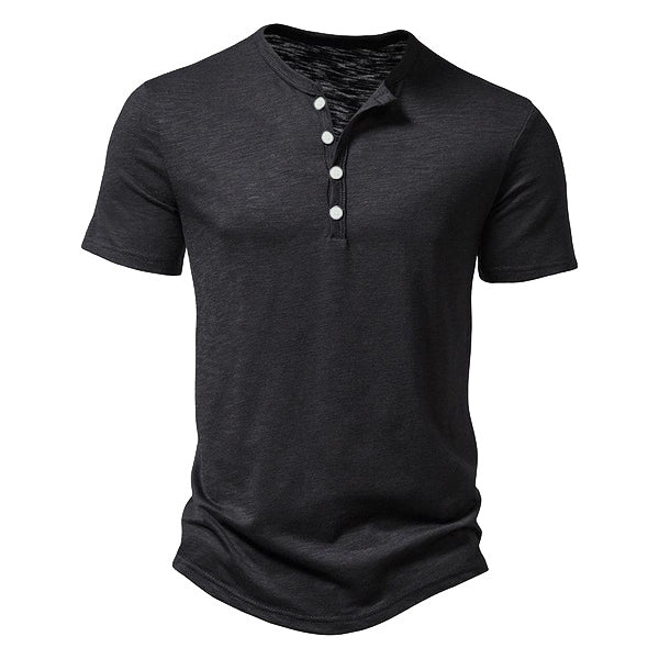 Herren nan Kurzarmshirt im Henleystil aus Slub-Baumwolljersey mit kurzer Knopfleiste Drune