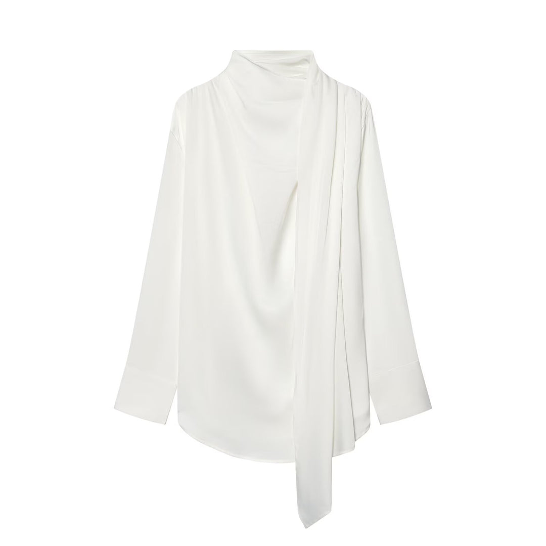 Damen Drapierte Oversize-Bluse mit Schluppe und Stehkragen Drune