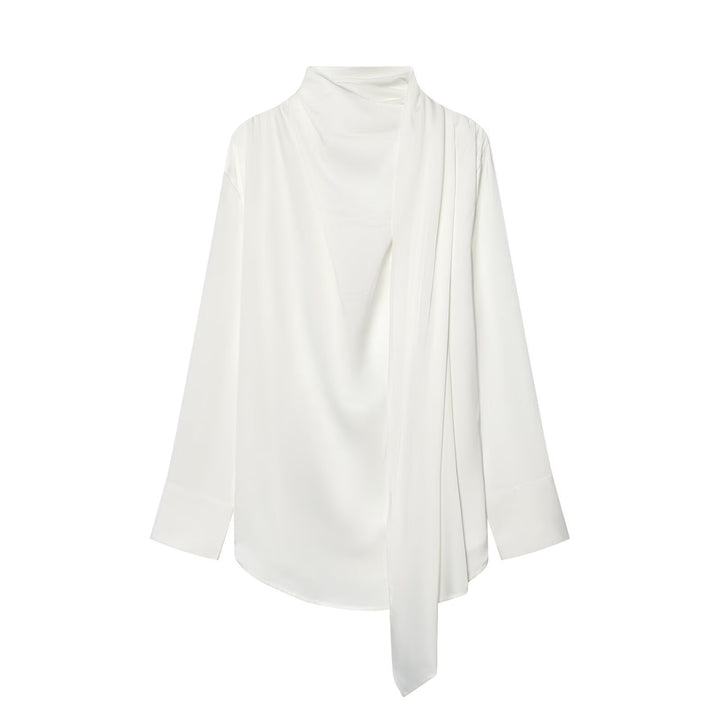 Damen Drapierte Oversize-Bluse mit Schluppe und Stehkragen Drune