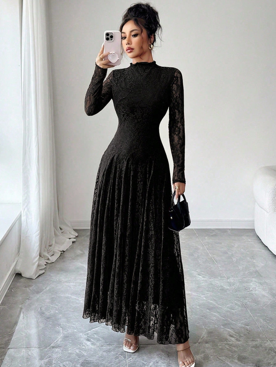 Damen Elegantes Hochzeitskleid mit Spitzenärmeln Drune