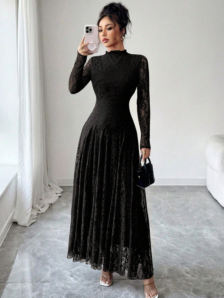 Damen Elegantes Hochzeitskleid mit Spitzenärmeln Drune