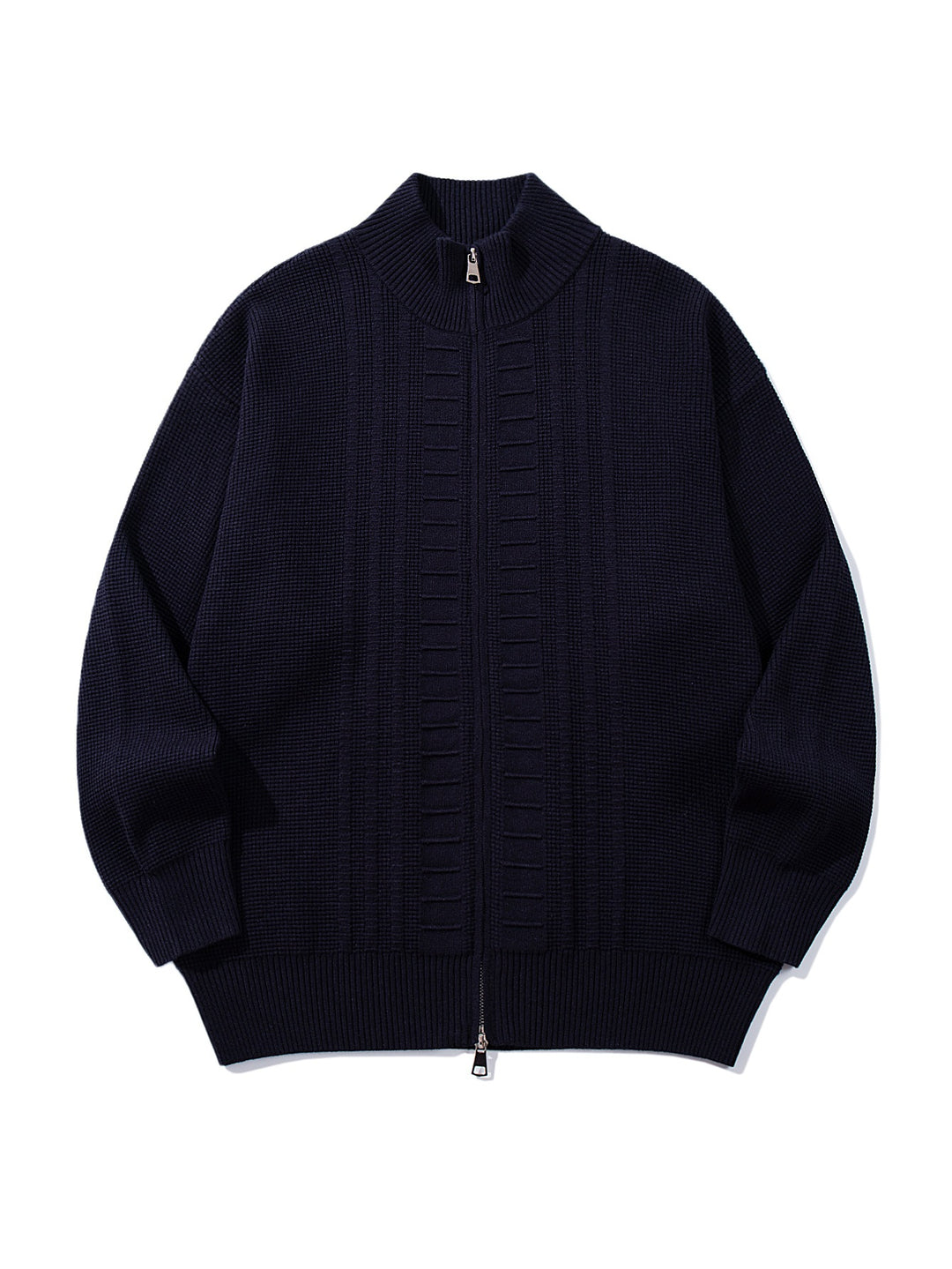 Herren Grobstrick-Zipjacke mit Stehkragen und beidseitig öffnendem Reißverschluss Drune