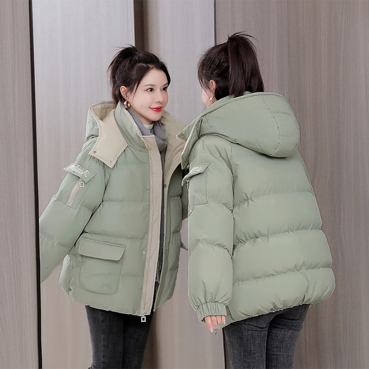 Damen nan wattierte Steppjacke mit abnehmbarer Kapuze, hohem Kragen und großen Pattentaschen Drune