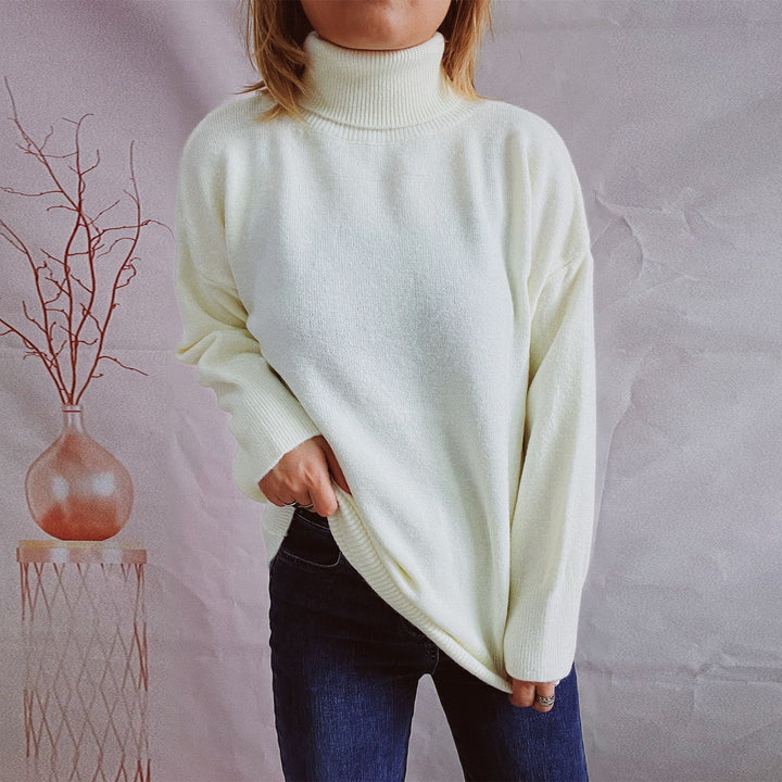 Damen Grobstrickpullover mit hohen Kragen und lockerer Passform Drune