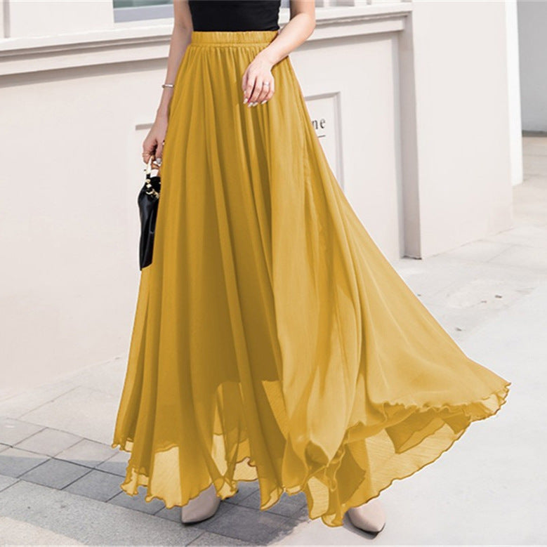Damen nan Maxi-Chiffonrock mit elastischem Bund und fließender A-Linie Drune