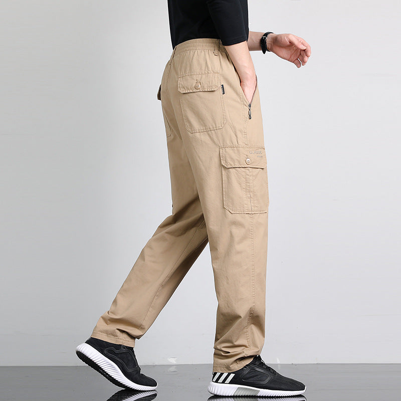 Herren Lockere Cargohose mit elastischem Bund, Multifach‑Taschen & geradem Bein Drune