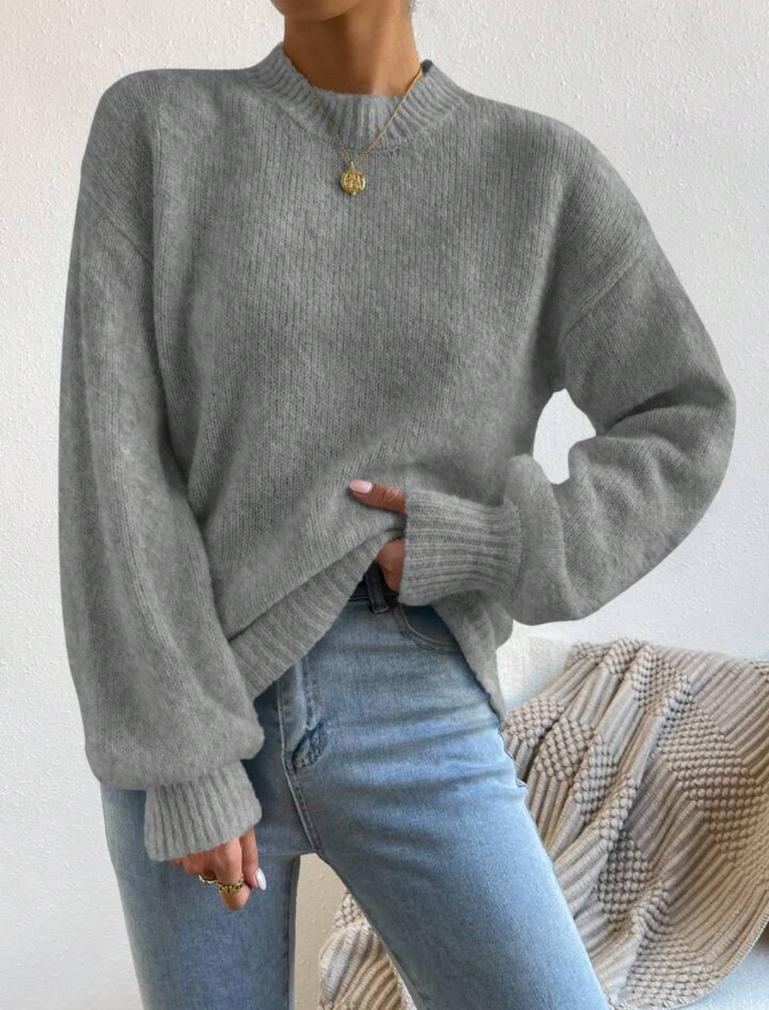 Damen Oversize Feinstrickpullover mit angedeutetem Mohair‑Effekt und verlängerten Rippbündchen Drune