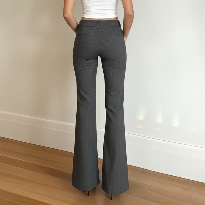 Damen Hochtaillierte Stretch‑Schlaghose mit Nadelstreifen und Doppelknopf Drune